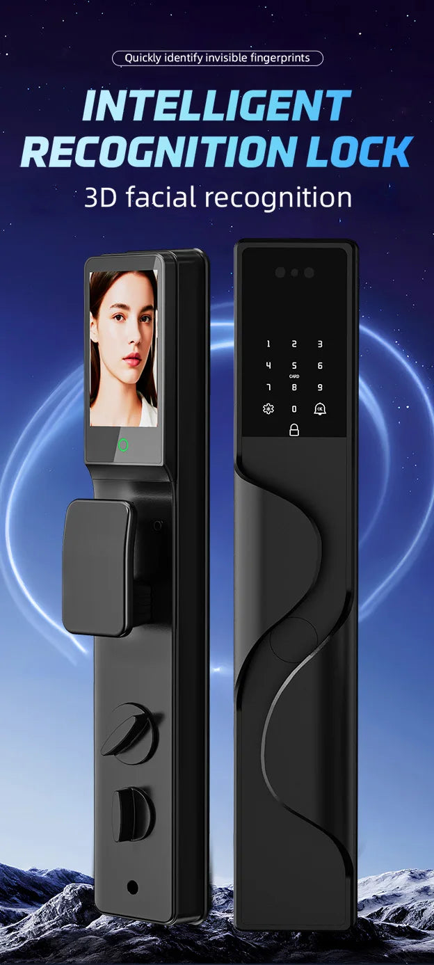Tuya App Security Lock, Waterproof Smart Door Locks with 3D Face & Palm Recognition Camera Video, Smart Lock Suitable for Israel