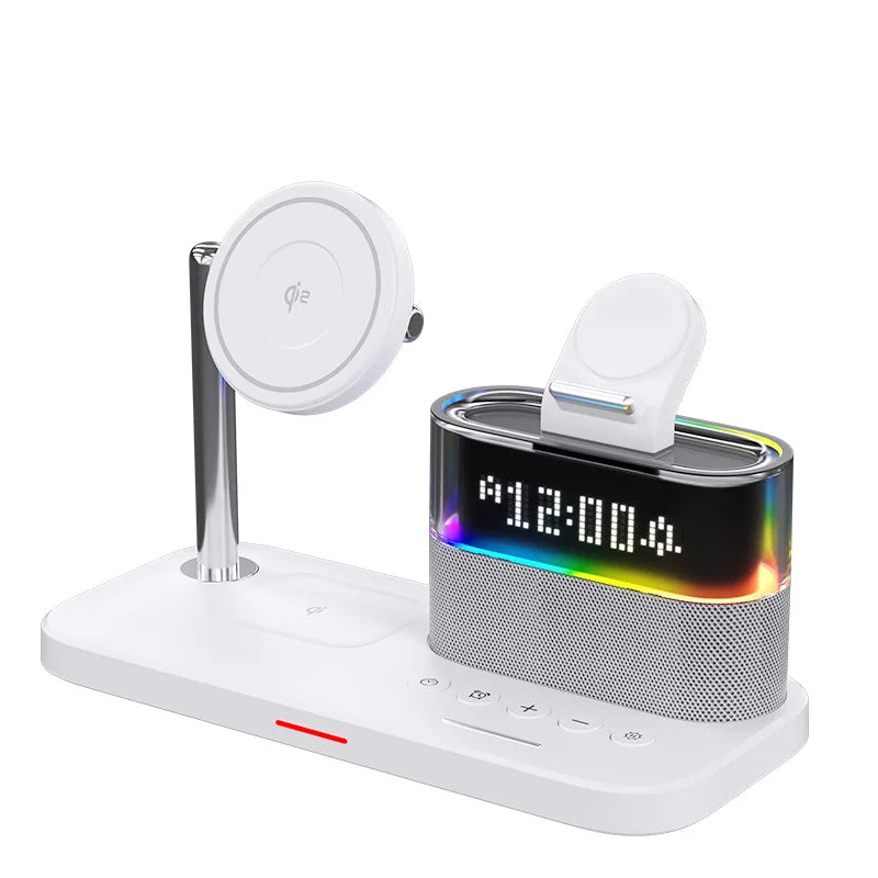 Three-In-One Wireless Charger with Magnetic Feature 15W USB Input for Apple Mobile Phones Headphones Watches White Tidesmit