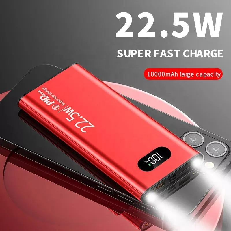 Power bank charger-PD22.5W Super Fast Charger Battery Charger With LED Flashlight Aluminium Alloy High Capacity Power Bank 10000mAh Tidesmit