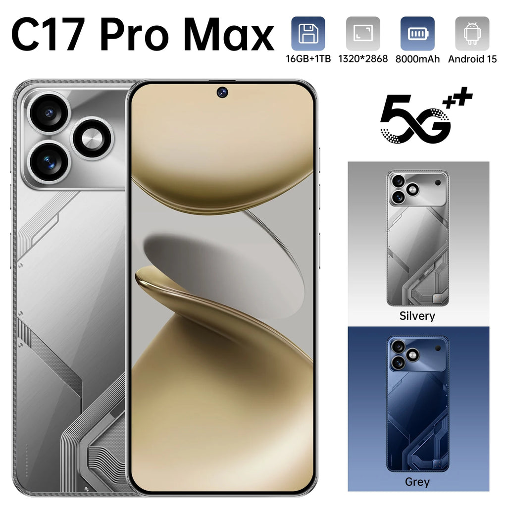5G Smartphone 7.3-inch AMOLED 16GB RAM 1TB Unlocked Mobile Silver/Gray Tidesmit