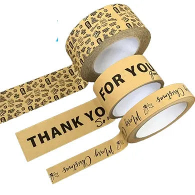 Chocolate kraft shipping tape roll with thank-you style logo print
