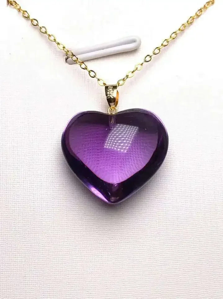Natural Purple Amethyst Quartz Brazil Faceted Heart Love Trendy 18K Gold 18x18mm Healing Stone Necklace AAAAAA