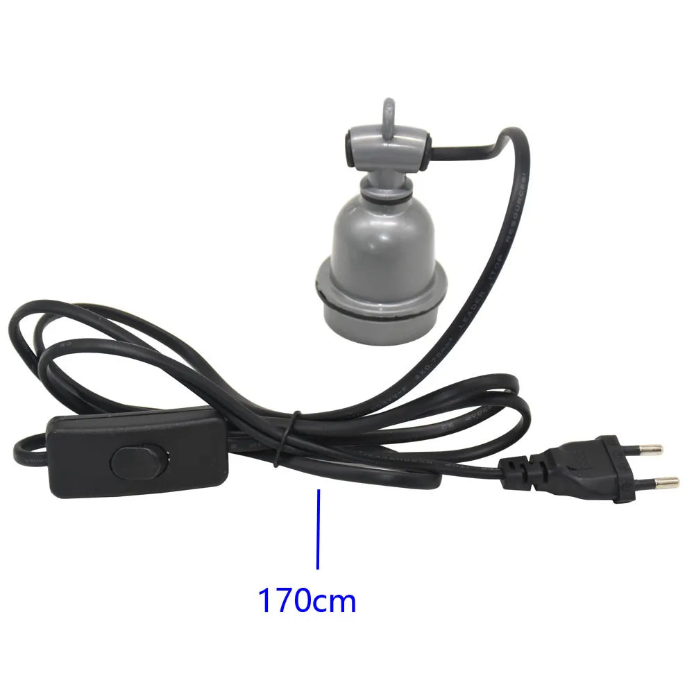 300W grey pet heating lamp with 170cm cord and switch for reptiles and chicken coops to maintain warm temperatures.