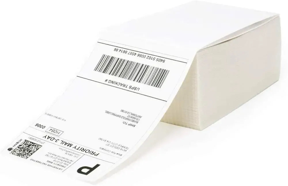 Thermal label printer feeding printed shipping labels from roll