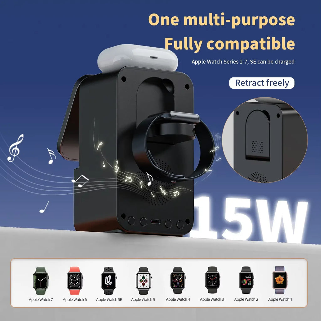 2024 New 5-in-1 Multi-Functional Wireless Charging Bluetooth Speaker Portable RGB LED Lighting Microphone Battery Power Source Tidesmit