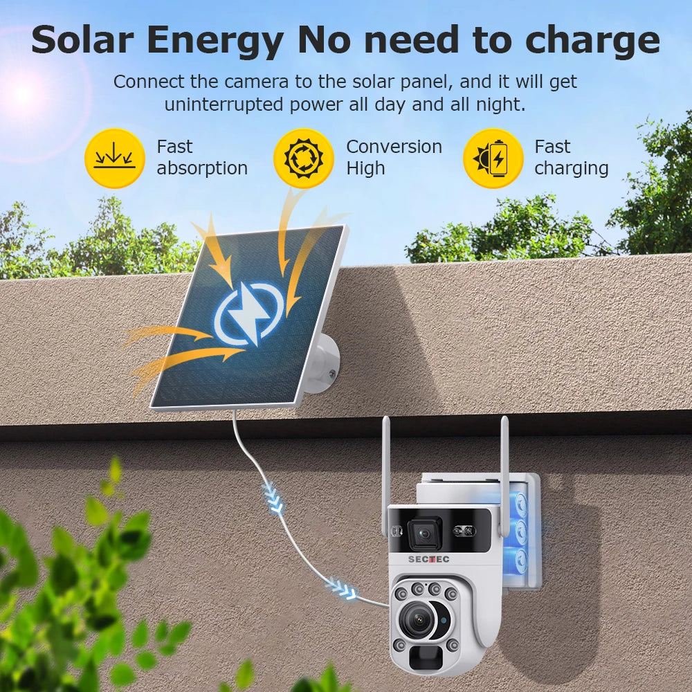 Sectec 8MP 4G/Wifi Optical Zoom Solar Camera Dual Lens 4K 99X Zoom PIR Human Tracking Night Vision Color Security PTZ Camera Tidesmit
