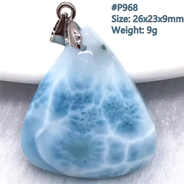 Natural Blue Larimar Trendy Necklace Pendant Women Men Gift Beads 925 Sterling Silver Dominica Water Drop Crystal Stone Jewelry