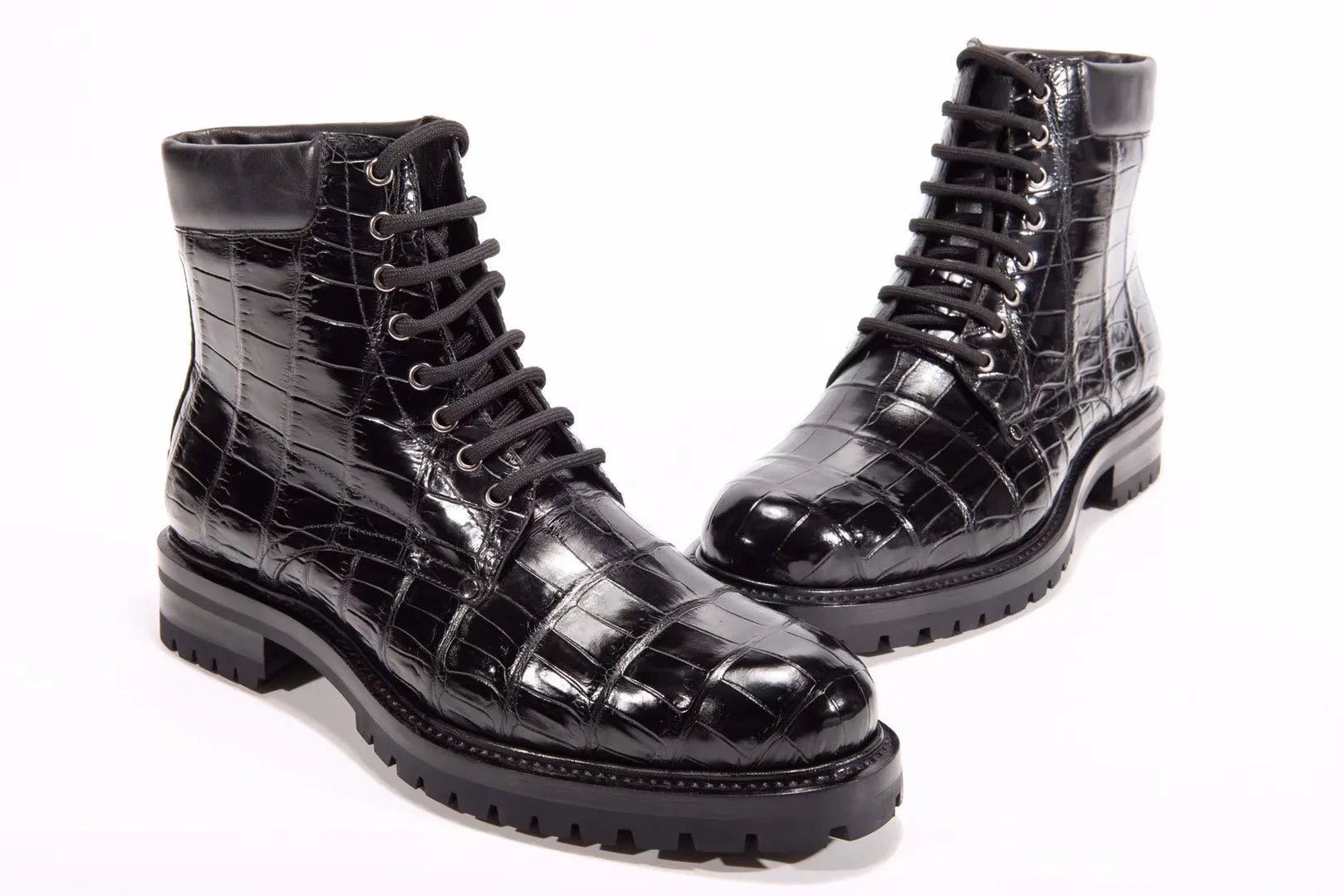 Stylish Men's Leather Boots Rubber Sole Luxury Genuine Crocodile Leather Shoes High Top Quality Ankle Boots for Men Shoes