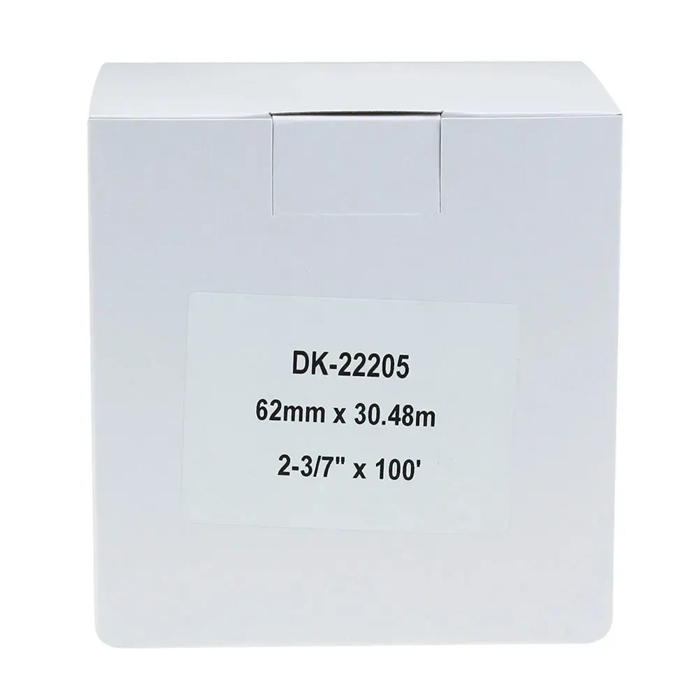 White label tape roll package showing DK-22205 and dimensions