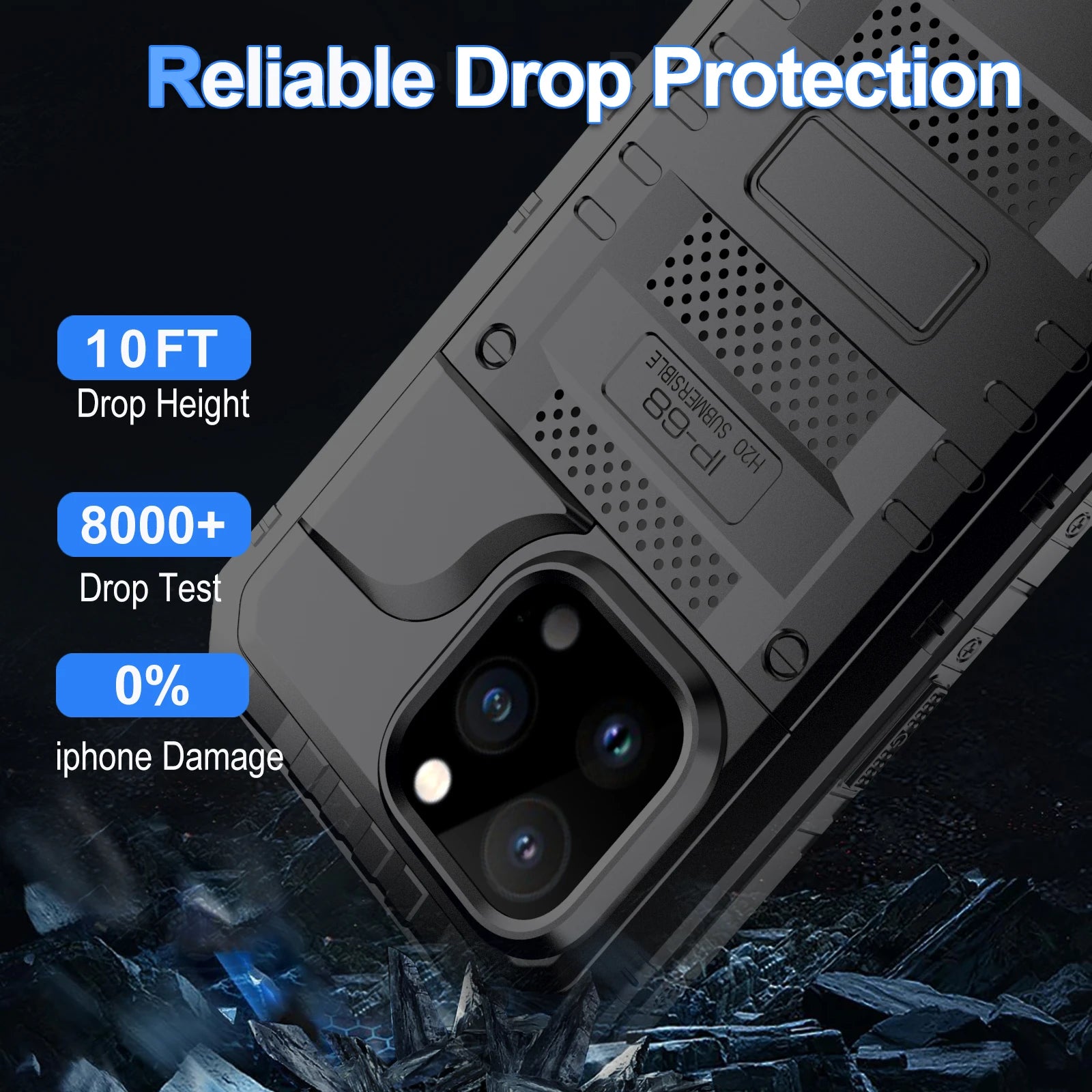 Heavy Duty Kickstand IP68 Screen Protector Covers Waterproof Metal Case for iPhone 16e 16 15 14 13 12 11 Pro Max XS XR Pro 7 8 + Tidesmit