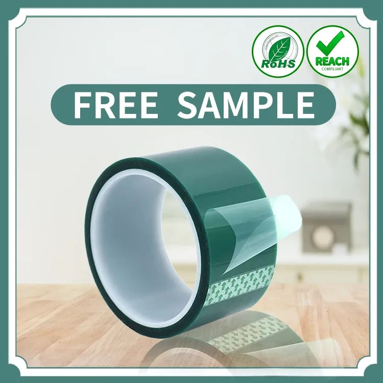 Green heat-resistant PET tape roll with adhesive strip extending outward