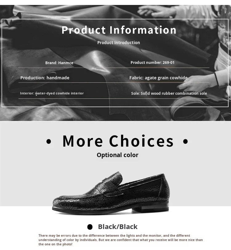 Men's Loafers Office Casual Shoes Slip-On Summer Cowhide Geometric Pattern Genuine Leather Upper Rubber Outsole
