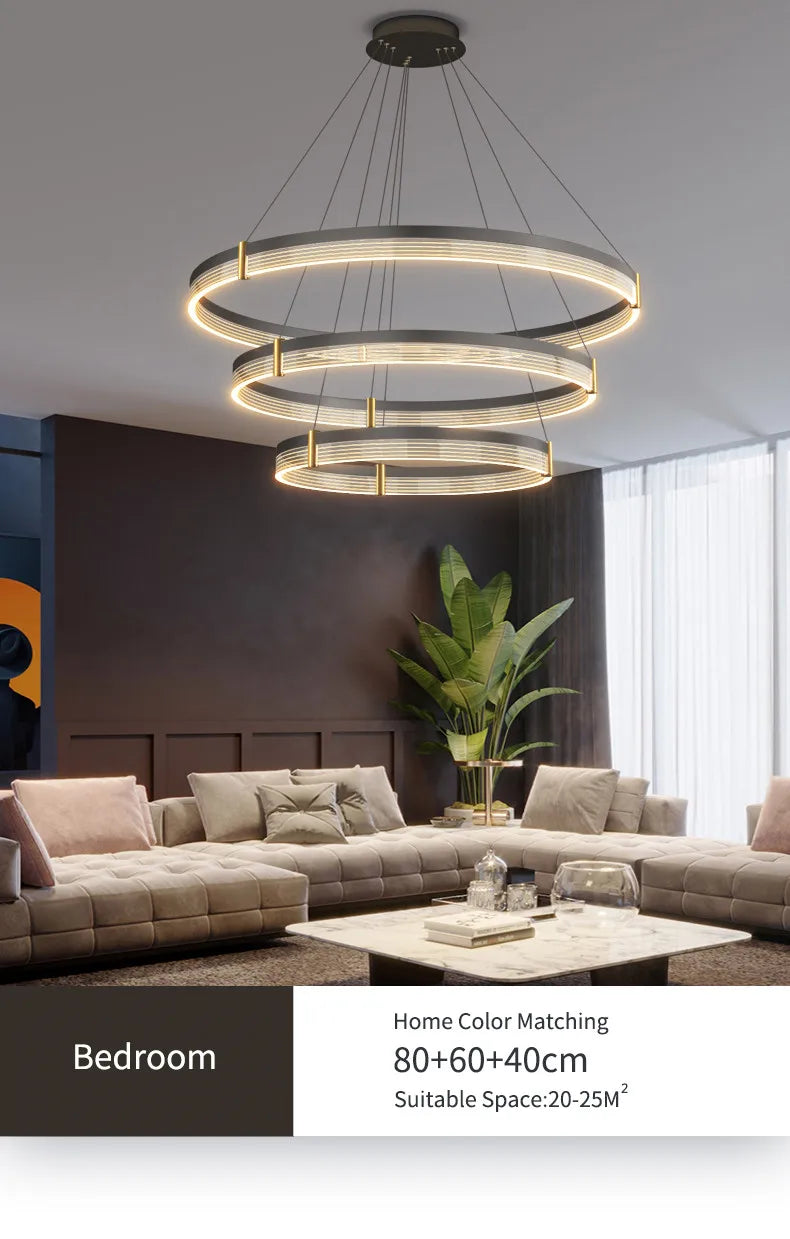 Nordic LED Ring Light Chandelier | Adjustable Color Temperature 3-Layer Tidesmit