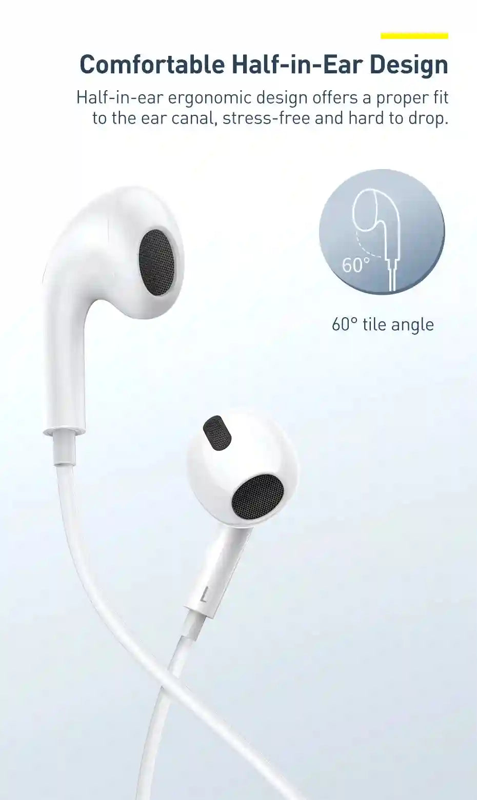 USB-C Wired Earbuds with Mic – White Noise Isolating In-Ear Headphones Tidesmit