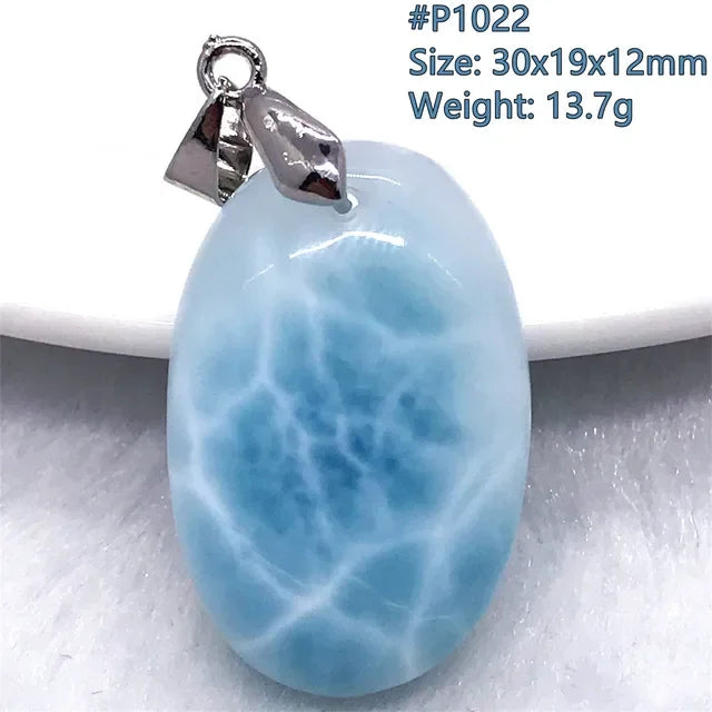 Natural Blue Larimar Trendy Necklace Pendant Women Men Gift Beads 925 Sterling Silver Dominica Water Drop Crystal Stone Jewelry