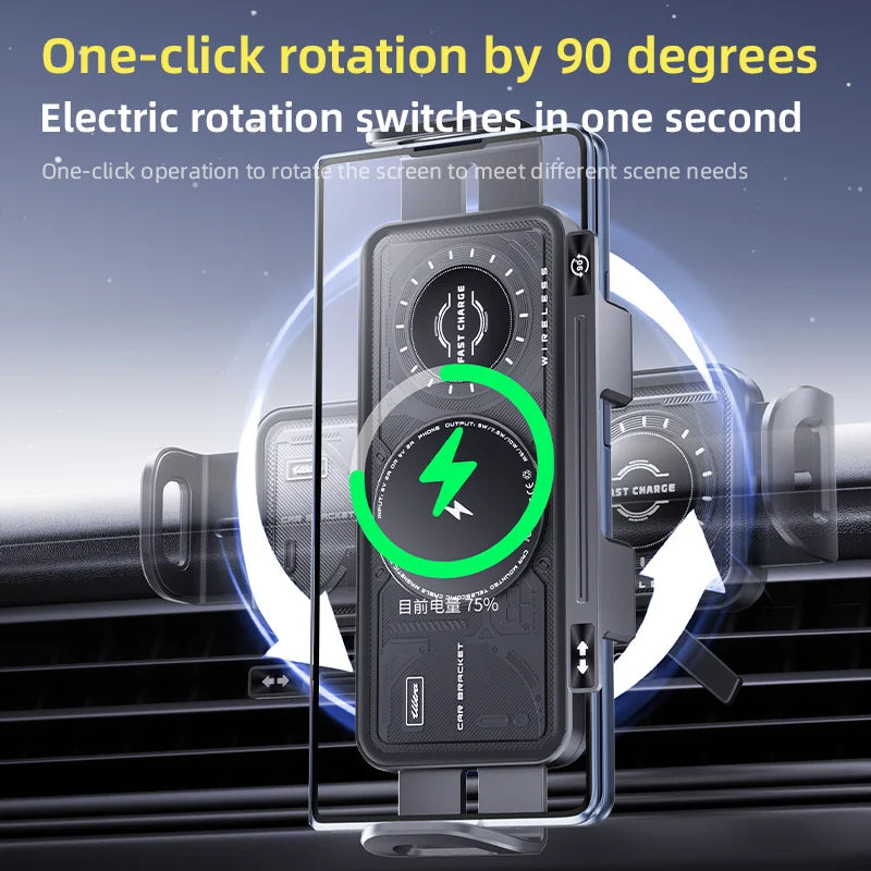 Best 2025 Multifunctional 15W Universal Electric 90° Flexible Rotation Car Wireless Charger Large Screen Bracket Holder for Gift Tidesmit