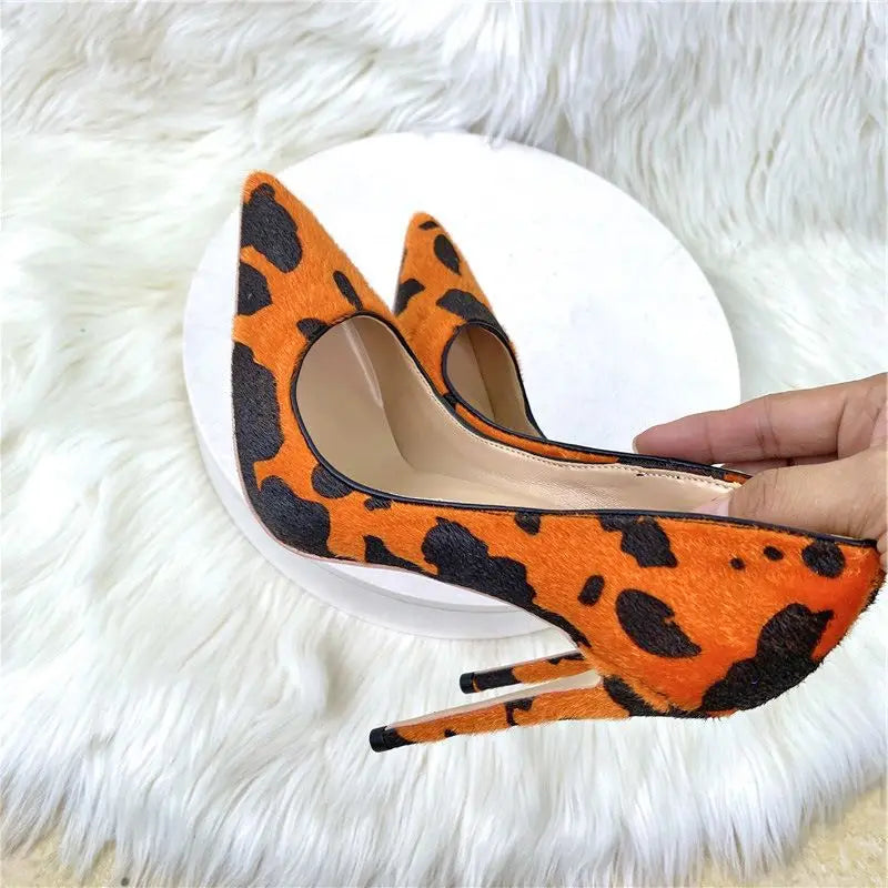 12CM/10CM/8CM Cow Skin Kadin Sandalet Anti-slip Outsole Plus Size 2024 Stilettos Job Shoe Women's High Heels