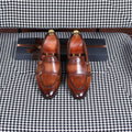 Isirhonour Hand-painted Patina Leather Loafers Mens Slip on Tassel Moccasins Italian Apron Toe Dress Shoes for Formal Party
