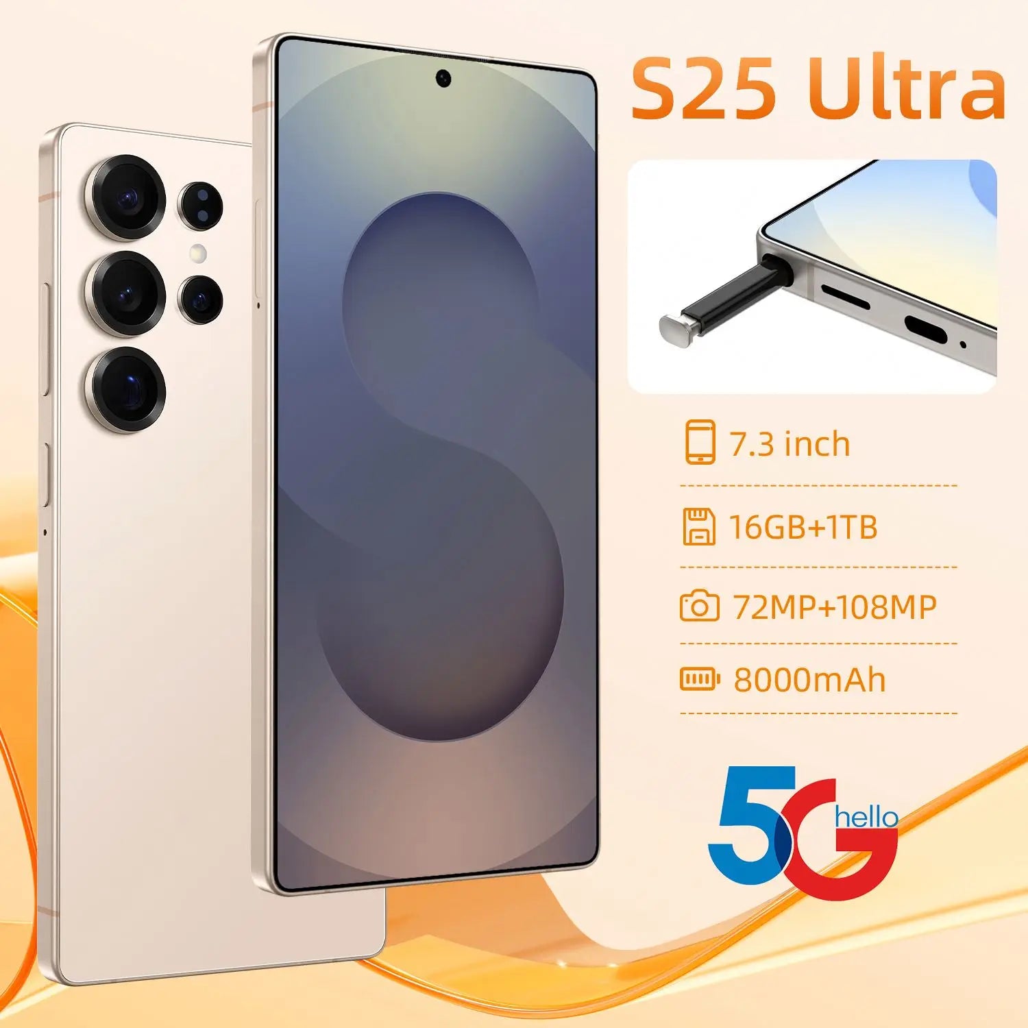 Side view of Tidesmit S25 Ultra 5G showing sleek premium design and advanced 108MP camera lens system