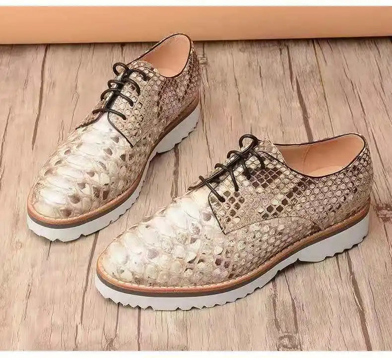 High End Fashion Snake Business Mens Leather Shoes Big Snake Skin Derby Men Dress Shoes Goodyear Welt Custom Formal Shoes Men