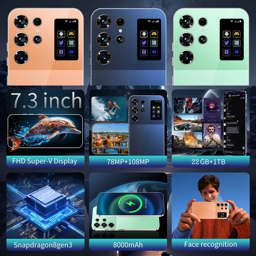 Real High Quality S25 ULTRA Smart Phone 22+1TB 5G Android Cell Phone 7.3 Inch Unlocked Smartphone S25 ultra Mobile Phones - Tidesmit