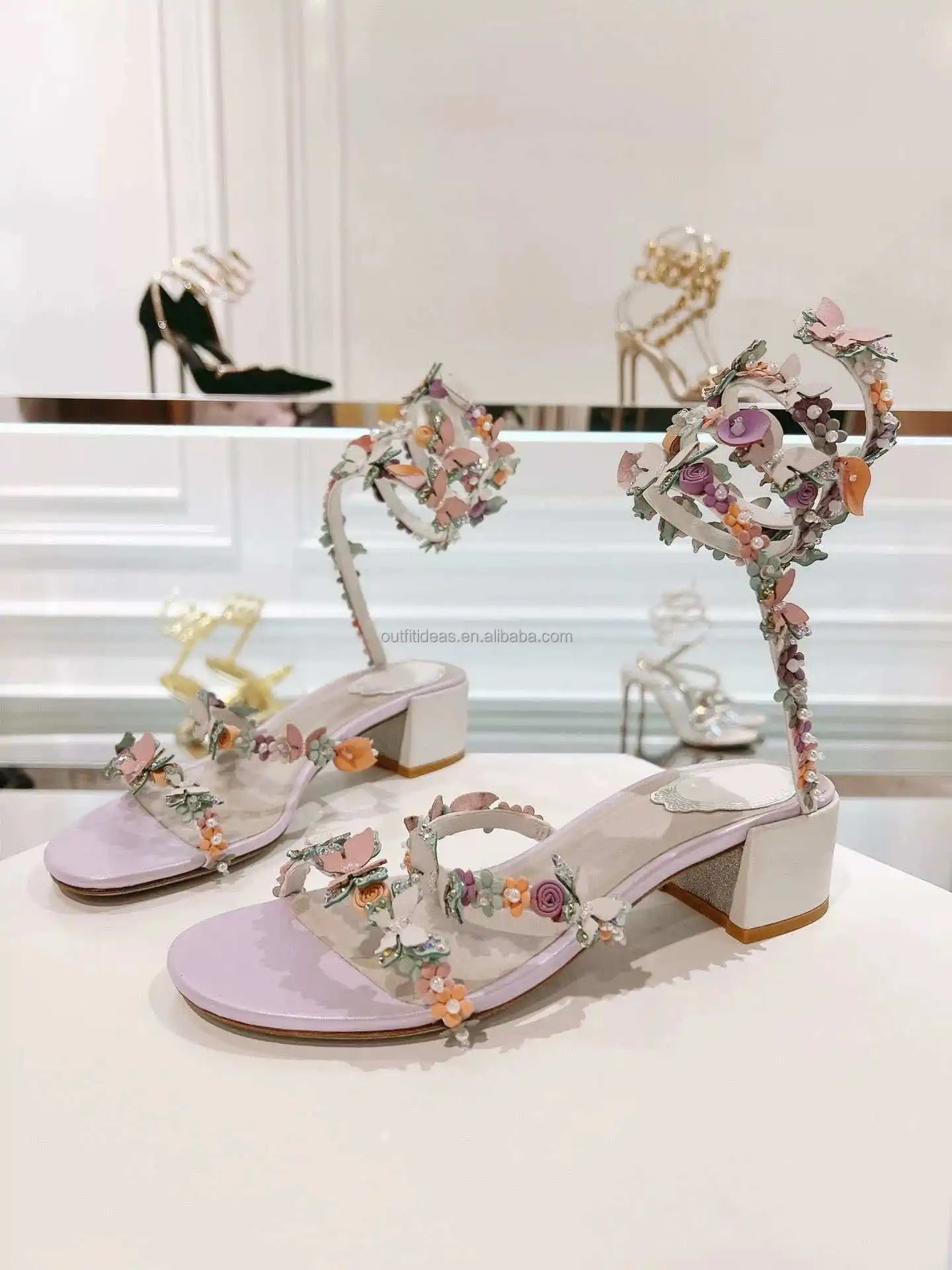 Wedding Sexy Rhinestones Girls Luxury Satin Leather New With Tags Top Quality Embellished Flowers Eden Women Florian Sandals