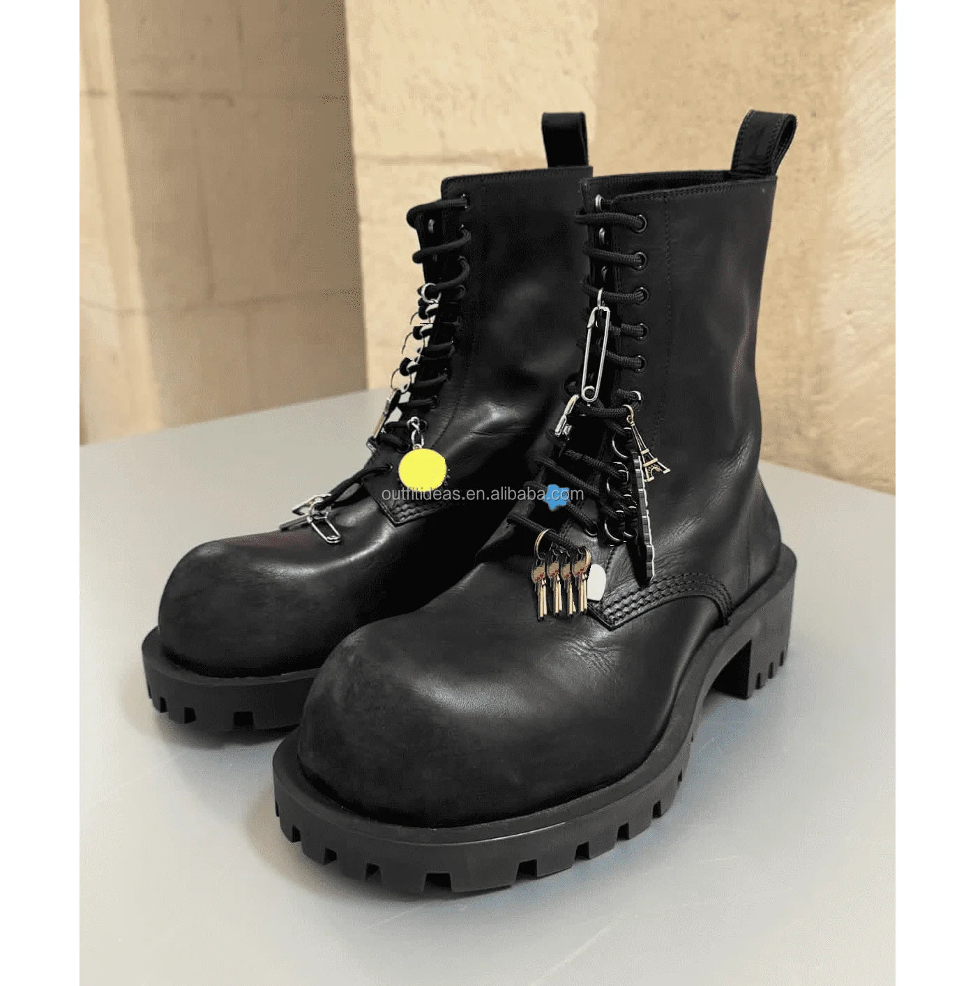 HYPEBEAST Extra Round Toe Distressed Lug Hypebeast Style Men Trendy Shoes Safety Boots Hype Men Charms Hummer Lace-up Bootie
