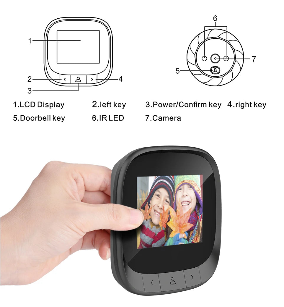 KAK 2.4"  LCD Screen Electronic Door Viewer Bell IR Night Door Peephole Camera Photo Recording Digital Door Camera Smart Viewer