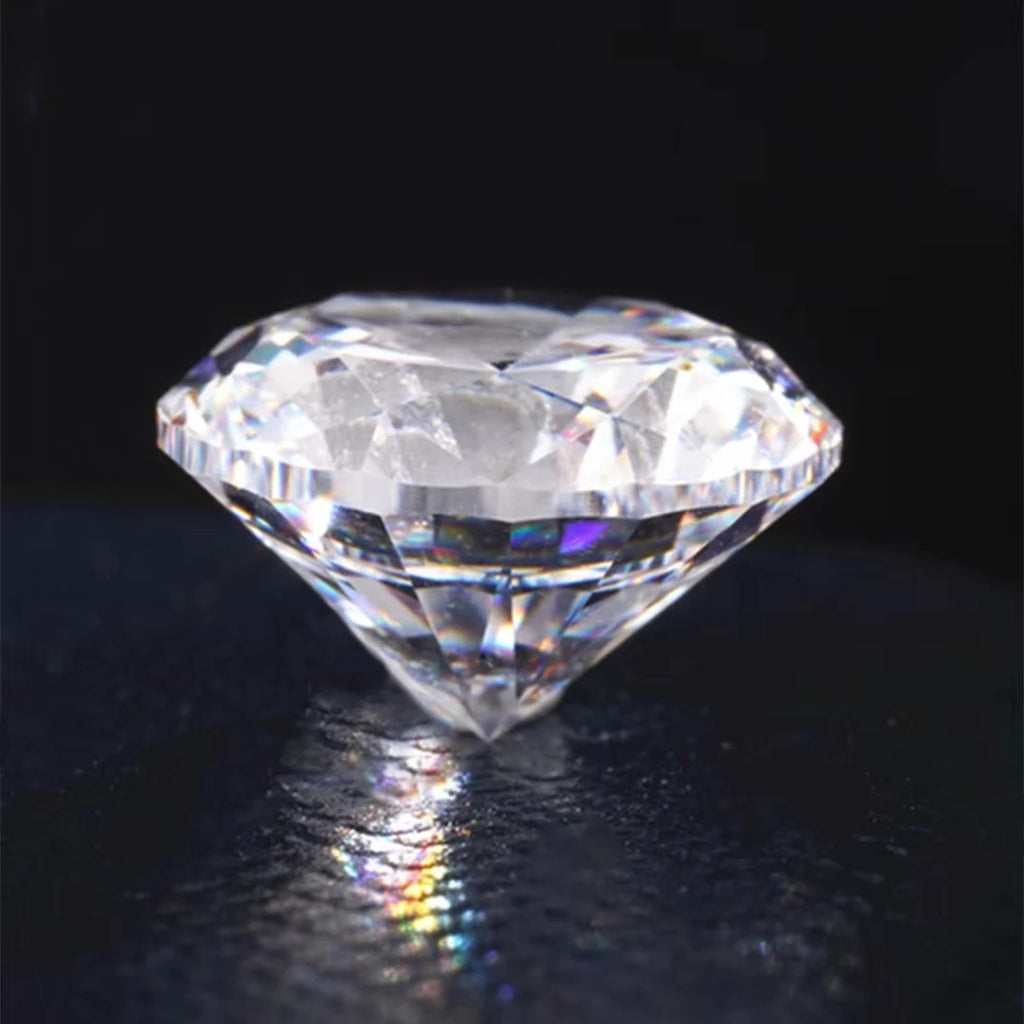 Pear-shaped lab-grown diamond with faceted facets and reflective highlights