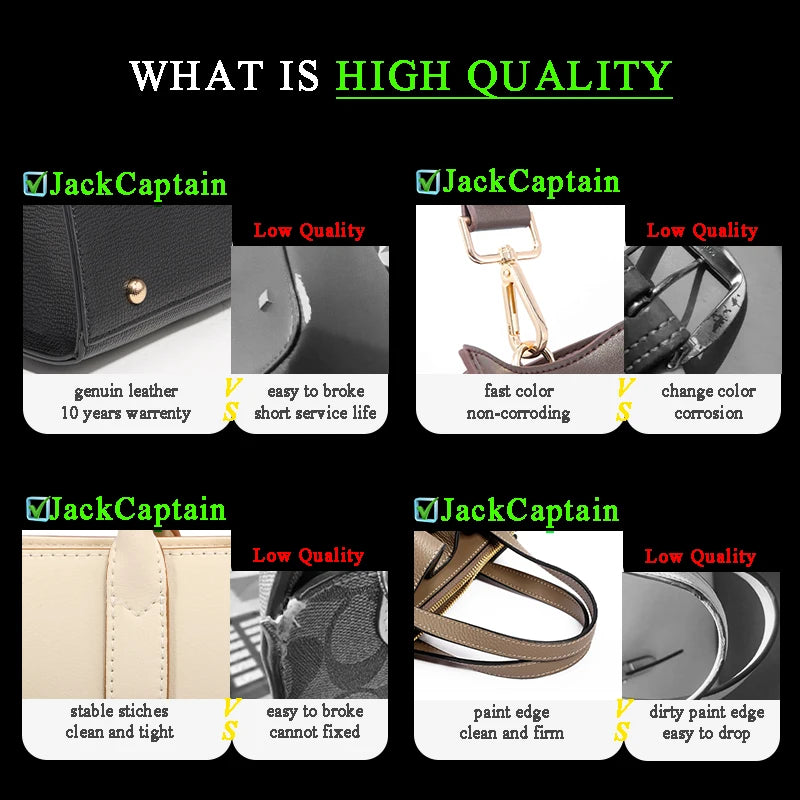 JACK CAPTAI Luxury Genuine Leather Waterproof Zipper Women's Casual Tote Solid Pattern Polyester Lining Trending Designer