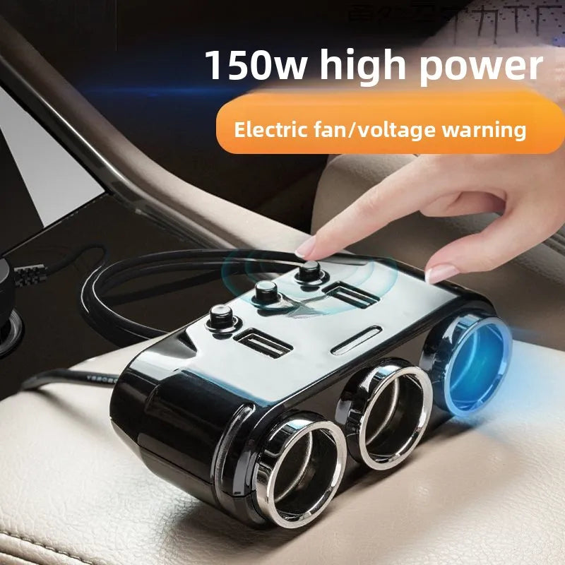 Multifunctional Car Charger USB Socket One-Touch Three-Cigarette Lighter 12-24V Voltage Monitoring Fast Charging for Cell Phones Tidesmit