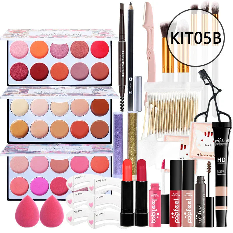 20 Styles Makeup Set Eyeshadow Lipstick Eyebrow Pencil Lip Gloss Makeup Brush Powder Nail Polish With Makeup Bag Cosmetics Kit ALIBABA KIT05B Tidesmit