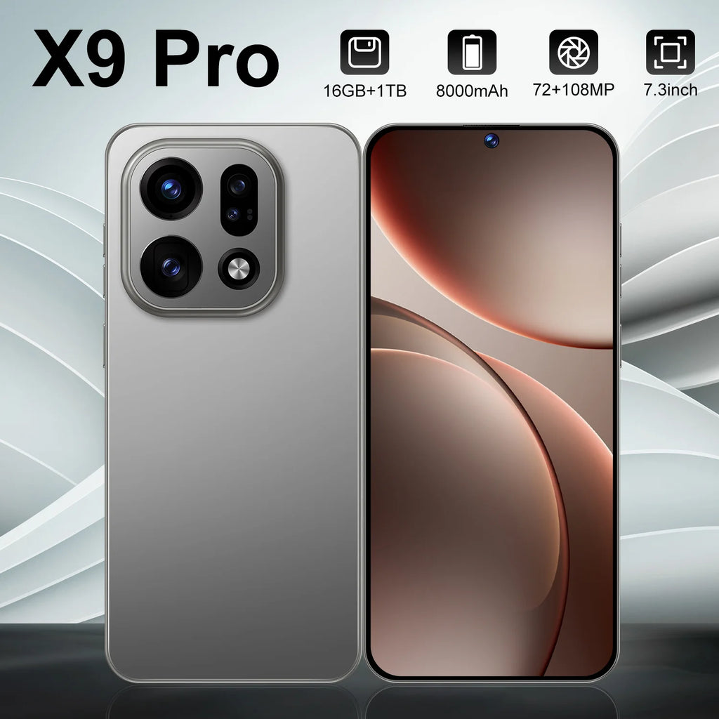 X9 PRO Ultra 5G Android 15 smartphone in black featuring 16GB RAM 1TB storage and 108MP camera, rear view angle