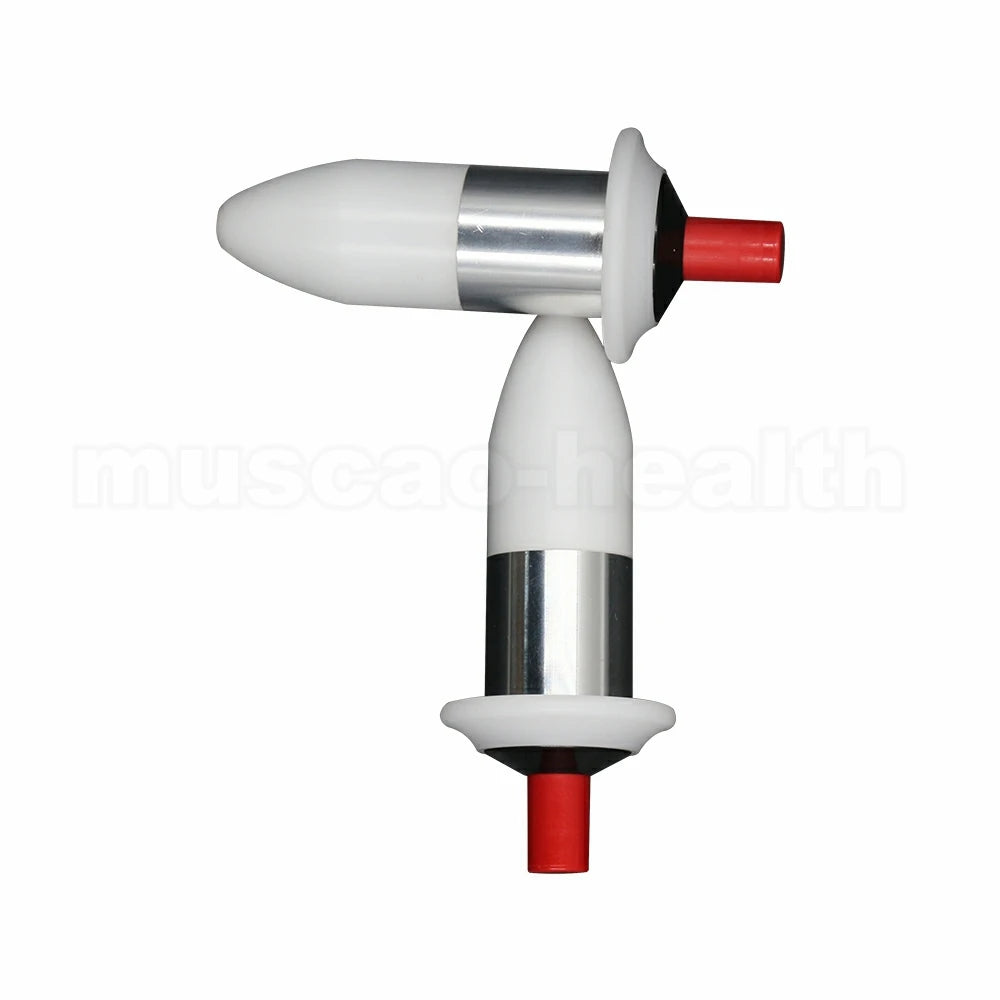 Portable needle-free trigger point muscle relaxation tool with white, silver, and red design for deep tissue massage.