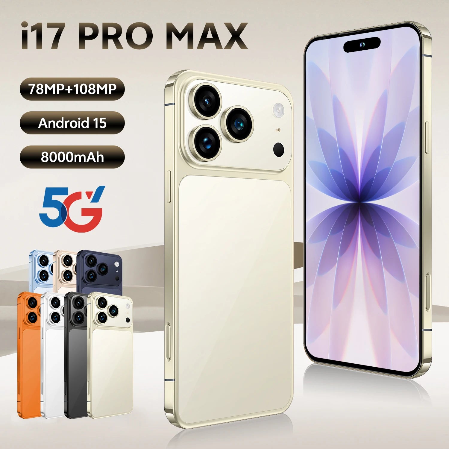 Tidesmit 5G Smartphone, 1TB Storage, 16GB RAM, 108MP Camera Gray 16g 1TB Tidesmit