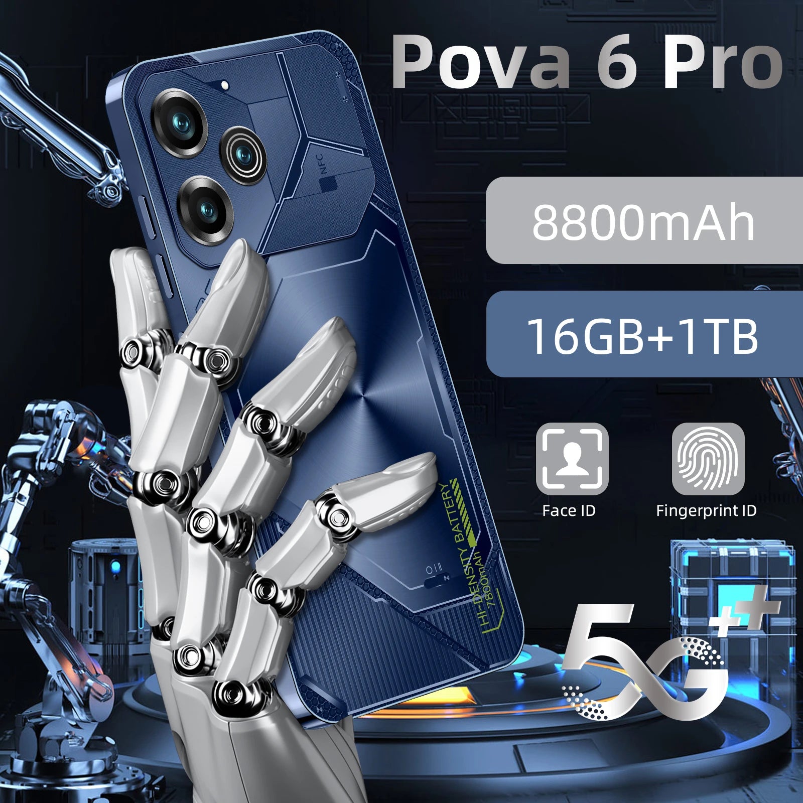 POVA 6 Pro 5G Smartphone, 16GB RAM, 1TB Storage, AMOLED Display Black 16g 1TB Tidesmit