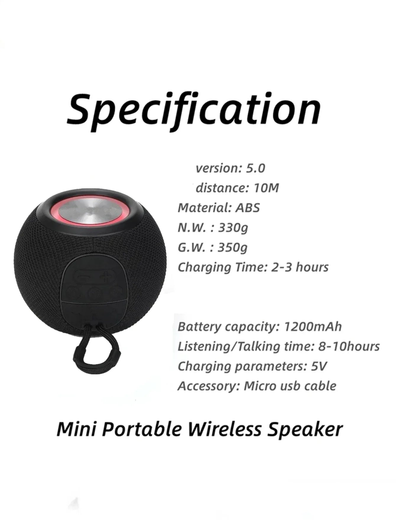Portable Bluetooth Speaker with LED Lamp - Wireless Fabric Mini Audio My Store