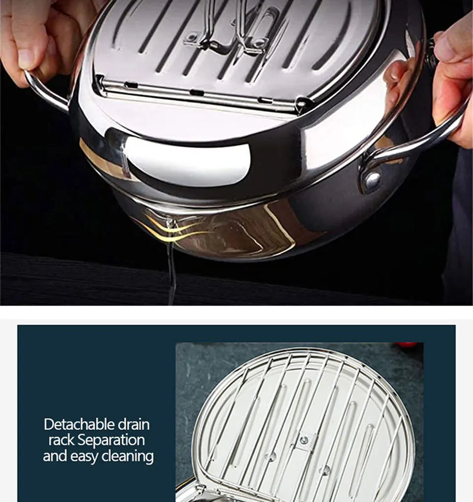 Japanese-Style Tempura Fryer Mini Oil-Saving Deep-Frying Pot Household Small Fryer with Special Temperature Control