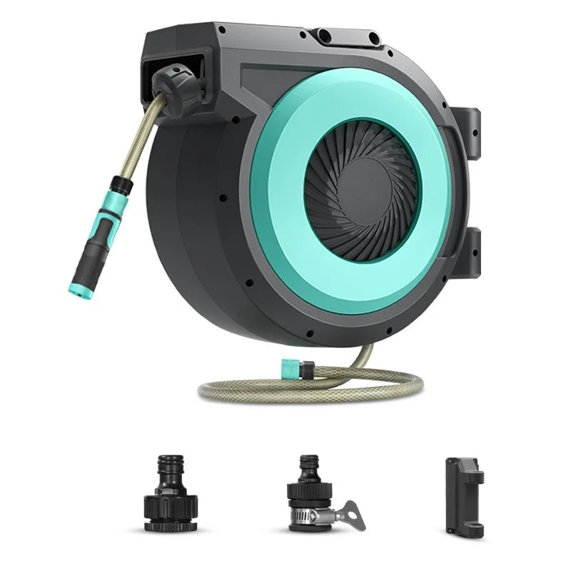 Multi High Pressure 15m 1/2 Inch 50ft Wall Mounted Any Length Lock 180°Swivel Bracket Garden Water Automatic Rewind Hose Reel Tidesmit