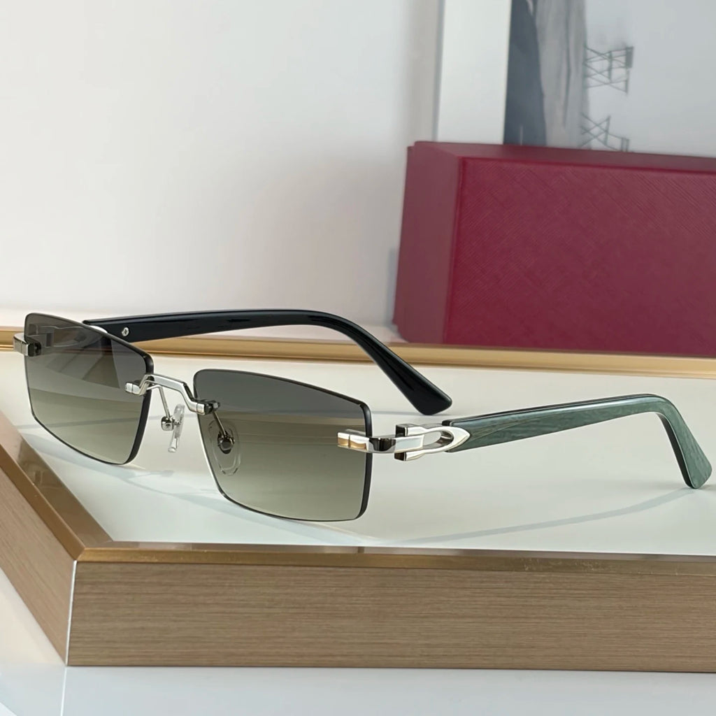 2026 Brand Designer Luxury Fashion Men's Sunglasses Rectangular Borderless Gradient Lens Unisex Titanium Frame UV400 Optical
