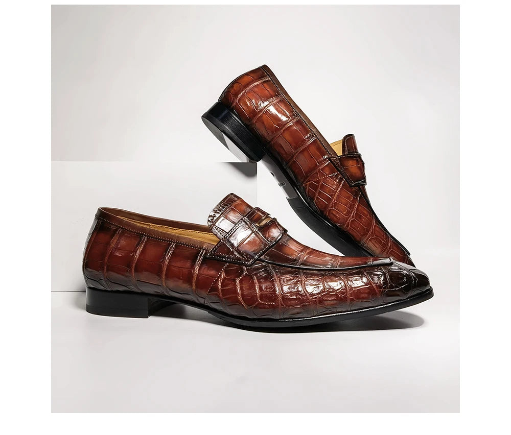 Goodyear Welt Luxury Penny Loafer Shoes for Men Genuine Alligator Leather Formal Shoes Man Office Crocodile Skin Dress Men Shoes