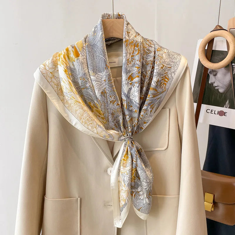 Women Italian 100% Real Mulberry Silk Scarf 90*90cm Silk Mulberry Shawl Fashion Print Headscarves Neck Scarves