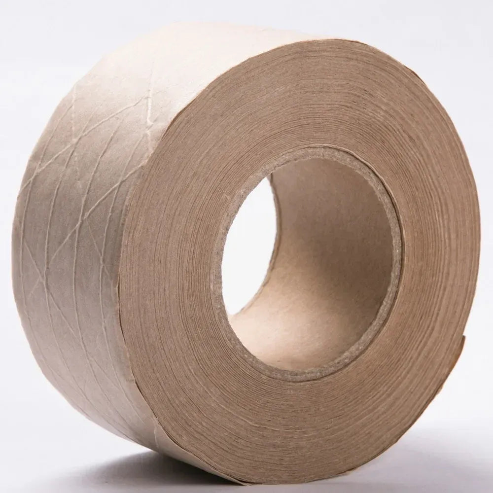 Brown kraft paper tape roll with inner core and layered outer wrap