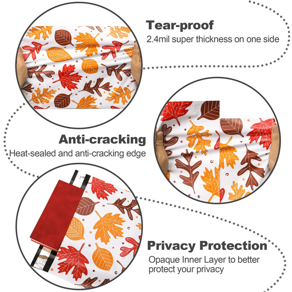 White maple leaf poly mailer with tear-proof and anti-cracking edge close-up