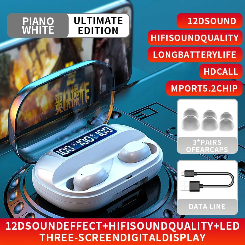 Hot New Custom Tws Wireless Headphone Earphone Sports Waterproof Touch Headset Led Display Earbuds Tidesmit