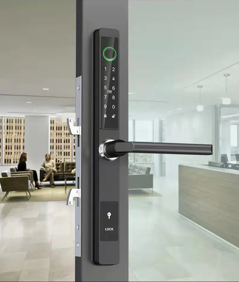 3CM Width Waterproof Aluminum Door Lock Bluetooth Fingerprint Digital Code TTLock Smart Sliding Door Lock 2885 3585 4585 Mortise