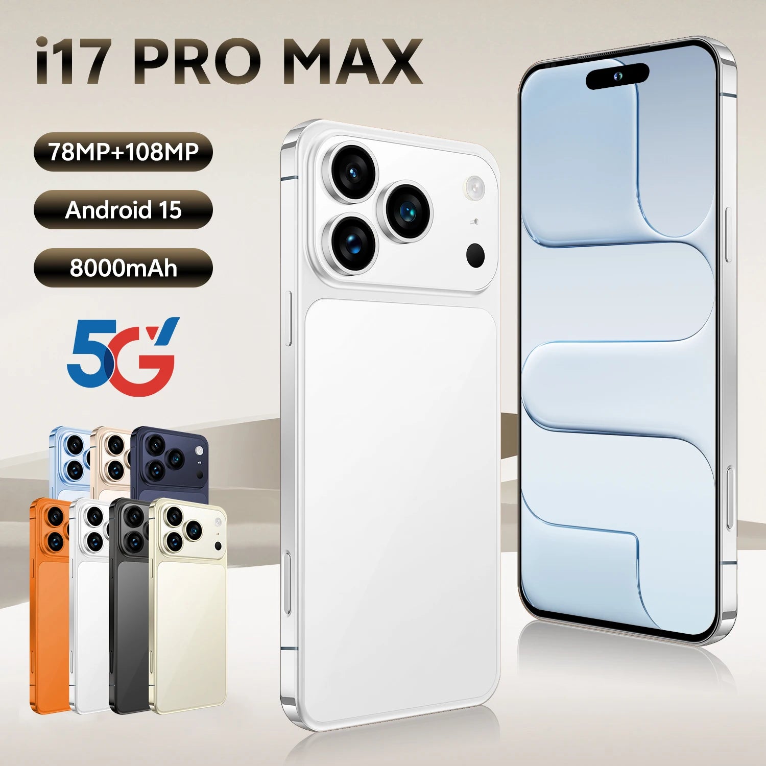 Android 5G Smartphone 7.3 Inch Display 16GB RAM 1TB Dual SIM White 16g 1TB Tidesmit