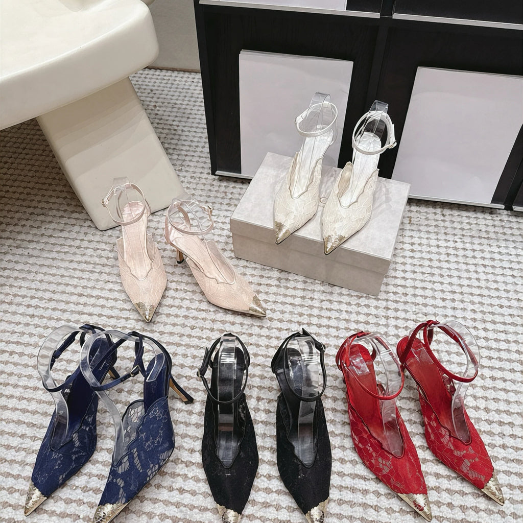 High-quality Designer Style Lace-up Pointed Toe Open-heeled 10cm Stiletto Heels Women's Ankle-length Strappy Elegant Heels