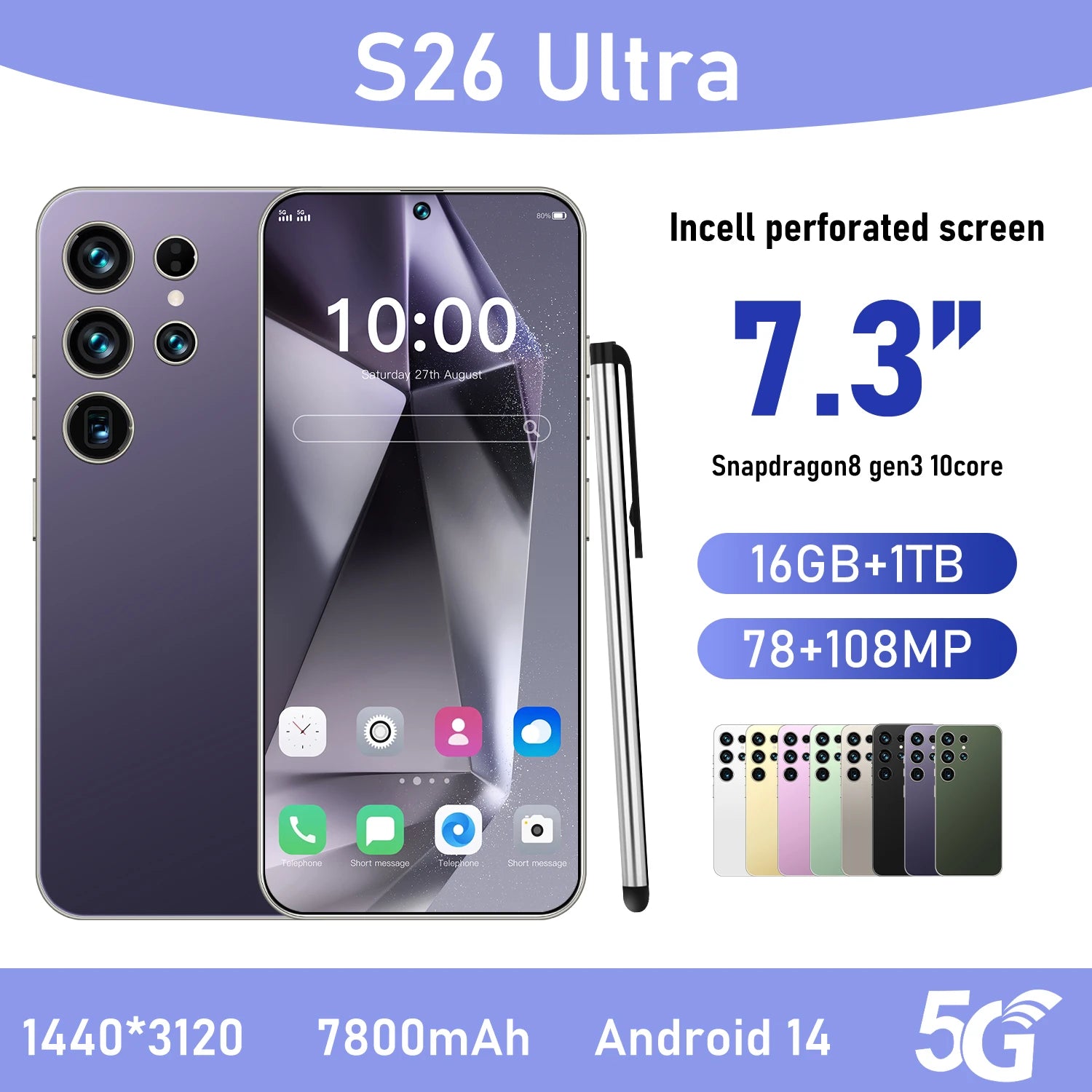 2025 New Original Phones S26 ultra 5g Smartphones 22GB+2TB 5G Dual SIM Cellphone Mobile Phone Face Unlock Android 14 5G Phone - Tidesmit