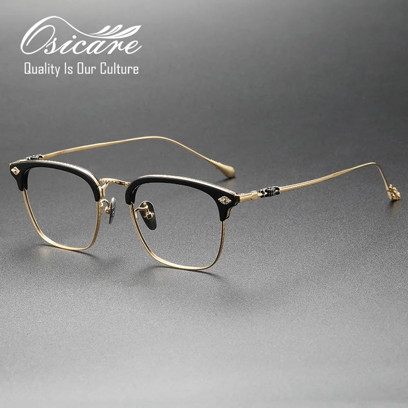 Designer Luxury Eyewear for Men Titanium Optical Frames with Gold Acetate and AC Lens Lunette Gafas Lente with Printed Pattern
